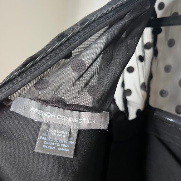 French Connection Black Lea Polka Dot Mesh Jumpsuit Size 8 - Picture 4 of 8